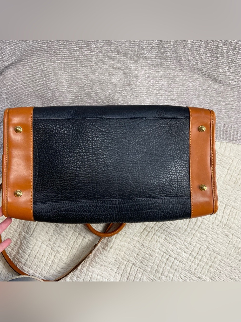 Vintage Dooney & Bourke Gladstone Satchel Bag British Tan Black Large - Picture 9 of 15